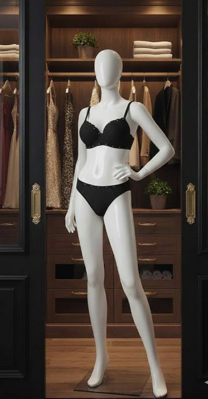 Premium Quality Faux Fur Bra - Soft Padded Cups and Rhinestone Stud Trim