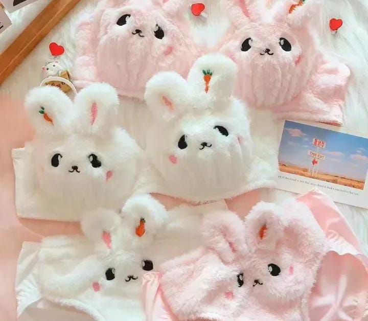 Adorable ultra soft fluffy faux fur bra set